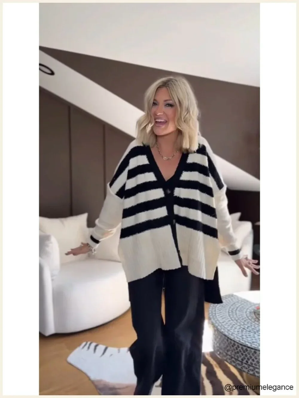 Fuzzy Knit V-Neck Button Down Cardigan Sweater with Side Slit and High Low Hem